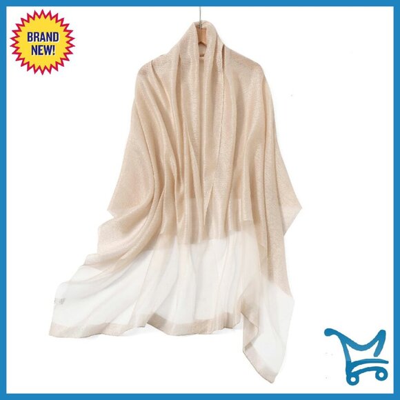 Gold Trim Silk Blend Shawl Wrap - Elegant Evening Accessory - 76x29 Inches